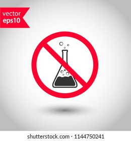 Forbidden chemical icon. No laboratory flask vector sign. Prohibited flask vector icon. Warning, caution, attention, restriction. Do not use chemical icon.