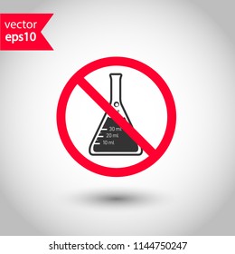 Forbidden chemical icon. No laboratory flask vector sign. Prohibited flask vector icon. Warning, caution, attention, restriction. Do not use chemical icon.