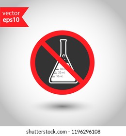 Forbidden chemical icon. No laboratory flask vector sign. Prohibited flask vector icon. Warning, caution, attention, restriction. Do not use chemical icon. EPS 10 flat symbol.