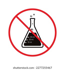 Forbidden chemical icon. No laboratory flask vector sign. Prohibited flask vector icon. Warning, caution, attention, restriction danger label ban. Do not use chemical icon.