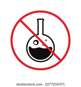 Forbidden chemical icon. No laboratory flask vector sign. Prohibited flask vector icon. Warning, caution, attention, restriction danger label ban. Do not use chemical icon.