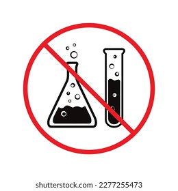 Forbidden chemical icon. No laboratory flask vector sign. Prohibited flask vector icon. Warning, caution, attention, restriction danger label ban. Do not use chemical icon.