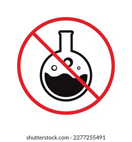 Forbidden chemical icon. No laboratory flask vector sign. Prohibited flask vector icon. Warning, caution, attention, restriction danger label ban. Do not use chemical icon.