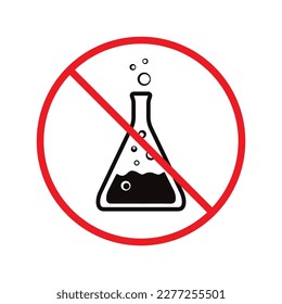 Forbidden chemical icon. No laboratory flask vector sign. Prohibited flask vector icon. Warning, caution, attention, restriction danger label ban. Do not use chemical icon.