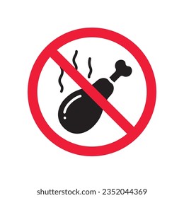 Forbidden chicken leg vector icon. Warning, caution, attention, restriction, label, ban, danger. No chicken leg flat sign design pictogram symbol. No chicken leg icon