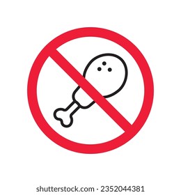 Forbidden chicken leg vector icon. Warning, caution, attention, restriction, label, ban, danger. No chicken leg flat sign design pictogram symbol. No chicken leg icon