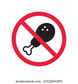 Forbidden chicken leg vector icon. Warning, caution, attention, restriction, label, ban, danger. No chicken leg flat sign design pictogram symbol. No chicken leg icon