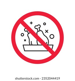 Forbidden chicken leg vector icon. Warning, caution, attention, restriction, label, ban, danger. No chicken leg flat sign design pictogram symbol. No chicken leg icon