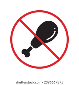 Forbidden chicken leg vector icon. Warning, caution, attention, restriction, label, ban, danger. No chicken leg flat sign design pictogram symbol. No chicken leg icon UX UI