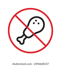 Forbidden chicken leg vector icon. Warning, caution, attention, restriction, label, ban, danger. No chicken leg flat sign design pictogram symbol. No chicken leg icon UX UI
