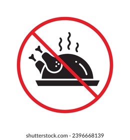 Forbidden chicken leg vector icon. Warning, caution, attention, restriction, label, ban, danger. No chicken leg flat sign design pictogram symbol. No chicken leg icon UX UI