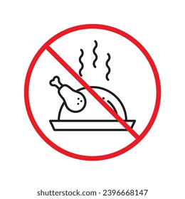 Forbidden chicken leg vector icon. Warning, caution, attention, restriction, label, ban, danger. No chicken leg flat sign design pictogram symbol. No chicken leg icon UX UI