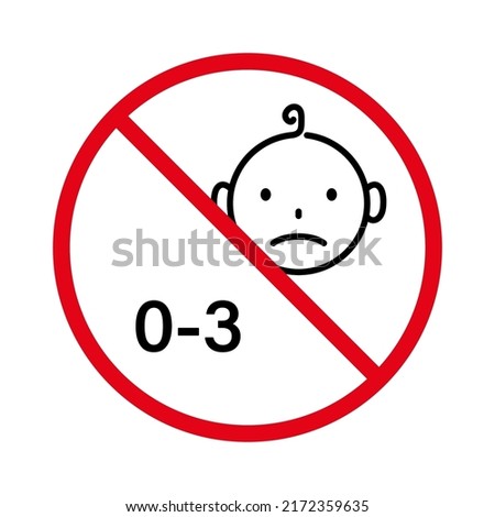 Forbidden Child Under Three Year Pictogram. Prohibit Not Suitable for Kid Red Stop Circle Symbol. Ban Baby Age 3 Years Black Line Icon. No Allowed Danger Toy Sign. Isolated Vector Illustration.