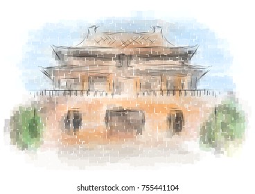 forbidden city beijing. abstract multicolor illustration of build