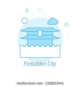 Forbidden City, Beijing, China Flat Vector Icon. Historical Landmarks Related Illustration. Light Flat Style. Blue Monochrome Design. Editable Stroke. Adjust Line Weight. Design with Pixel Perfection.