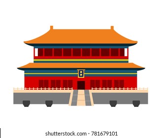 Forbidden City In Beijing, China. Flat Cartoon Style Vector Illustration.