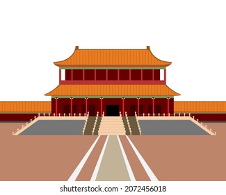 Ciudad prohibida en Beijing, China. Puerta de la Paz Celestial. Plaza Tiananmen. Archivo de vector de punto de referencia sensacionalista de China. Ilustración vectorial de estilo de arte plano.