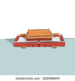 forbidden city in beijing China hand drawn with black lines isolated on white background illustration vector