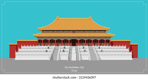 Forbidden City in Beijing, famous monument of China, Graphic vector.