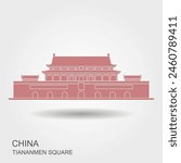 Forbidden City. Gate of Heavenly Peace. Tiananmen Square. Flat vector icon with shadow