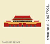 Forbidden City. Gate of Heavenly Peace. Tiananmen Square. Flat vector icon