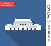 Forbidden City. Gate of Heavenly Peace. Tiananmen Square. Flat vector icon