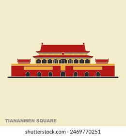 Ciudad Prohibida. Puerta de la Paz Celestial. Plaza de Tiananmen. Icono de Vector plano