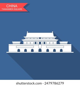 Forbidden City. Gate of Heavenly Peace. Tiananmen Square. Flat vector icon