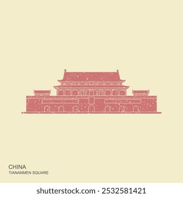 Ciudad Prohibida. Puerta de la Paz Celestial. Plaza de Tiananmen. Icono de Vector plano