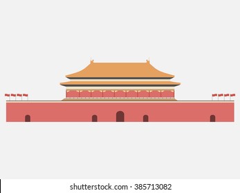 Forbidden City  Gate Heavenly Peace  Tiananmen Square  Beijing  Vector