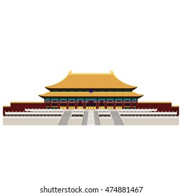 Forbidden City. Gate Of Heavenly Peace. Tiananmen Square. Beijing. Trendy Illustration, Flat Art Style.