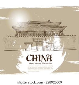 Forbidden City Hand Drawn. Travel Concept. Vector Illustration