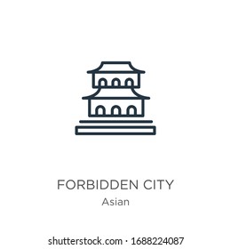 Forbidden city icon. Thin linear forbidden city outline icon isolated on white background from asian collection. Line vector sign, symbol for web and mobile
