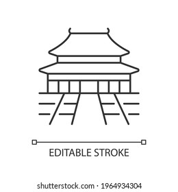 The Forbidden City linear icon. Chinese traditional ancient structure. Place for tourist in China. Thin line customizable illustration. Contour symbol. Vector isolated outline drawing. Editable stroke