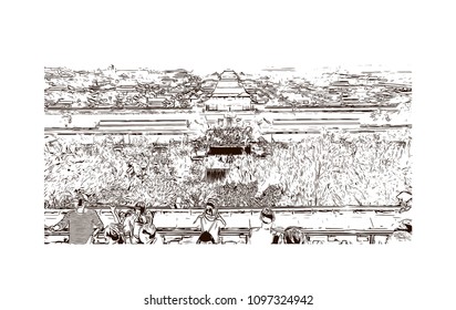 The Forbidden City is a palace complex in central Beijing, China. Hand drawn sketch illustration in vector.