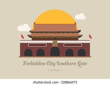 Forbidden City Southern Gate , China , Eps10 Vector Format