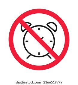 Forbidden clock vector icon. Warning, caution, attention, restriction, label, ban, danger. No alarm clock flat sign design pictogram symbol. No clock icon