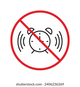 Forbidden clock vector icon. Warning, caution, attention, restriction, label, ban, danger. No alarm clock flat sign design pictogram symbol. No clock icon