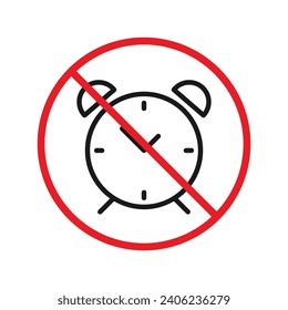 Forbidden clock vector icon. Warning, caution, attention, restriction, label, ban, danger. No alarm clock flat sign design pictogram symbol. No clock icon