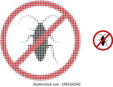 Forbidden cockroach halftone dotted icon illustration. Halftone pattern contains circle pixels. Vector illustration of forbidden cockroach icon on a white background.