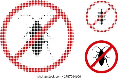 Forbidden cockroach halftone dotted icon. Halftone pattern contains circle points. Vector illustration of forbidden cockroach icon on a white background.