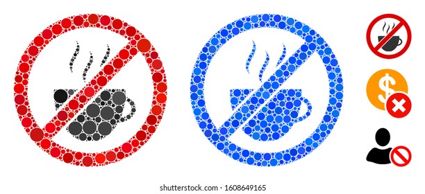 Forbidden coffee mosaic of round dots in different sizes and color tinges, based on forbidden coffee icon. Vector round dots are grouped into blue collage.