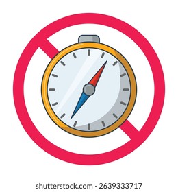 Forbidden compass icon, no compass allowed sign, compasses prohibition sign, do not use compass symbol
