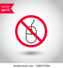 Forbidden computer mouse icon. No mouse device vector icon. No computer cursor pictogram. Prohibited computer mouse vector icon. Warning, danger, caution, attention, restriction. 