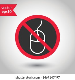 Forbidden computer mouse icon. No mouse device vector icon. No computer cursor pictogram. Prohibited computer mouse vector icon. Warning, danger, caution, attention, restriction. 