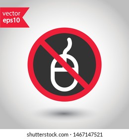 Forbidden computer mouse icon. No mouse device vector icon. No computer cursor pictogram. Prohibited computer mouse vector icon. Warning, danger, caution, attention, restriction. 