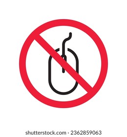 Forbidden computer mouse icon. No mouse device vector icon. No computer cursor pictogram. Prohibited computer mouse vector icon. Warning, danger, caution, attention, restriction. 