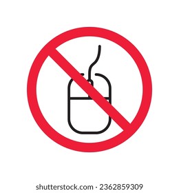 Forbidden computer mouse icon. No mouse device vector icon. No computer cursor pictogram. Prohibited computer mouse vector icon. Warning, danger, caution, attention, restriction. 