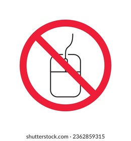 Forbidden computer mouse icon. No mouse device vector icon. No computer cursor pictogram. Prohibited computer mouse vector icon. Warning, danger, caution, attention, restriction. 