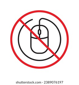 Forbidden computer mouse icon. No mouse device vector icon. No computer cursor pictogram. Prohibited computer mouse vector icon. Warning, danger, caution, attention, restriction. UX UI